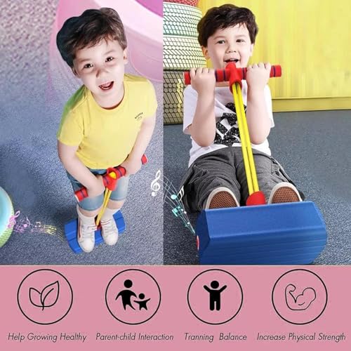 Image of CRIYALE Pogo Stick Toys for Boys Girls, Indoor & Outdoor Bouncing Jumper for Toddlers Age 3 and Up Garden Toys, Safe & Durable Foam Bungee Jumping Stick Makes Squeaky Sounds Improves Balance (Blue)