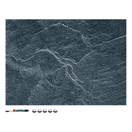 Navaris Tableau magnétique - Panneau mémo 70 x 50 cm avec aimants - Tableau mural design pierre noire avec marqueur