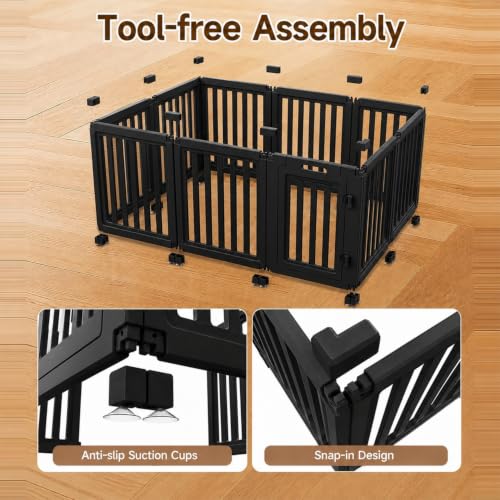 Image of EVERFRONT Dog Playpen with Door - Dog Pen Indoor - Easy Assemble Dog Play Pen - Puppy Playpen, Cat Playpen, Small Animal Playpen, Dog Play Pen Indoors (Black, 30 inch, 10 Panels)