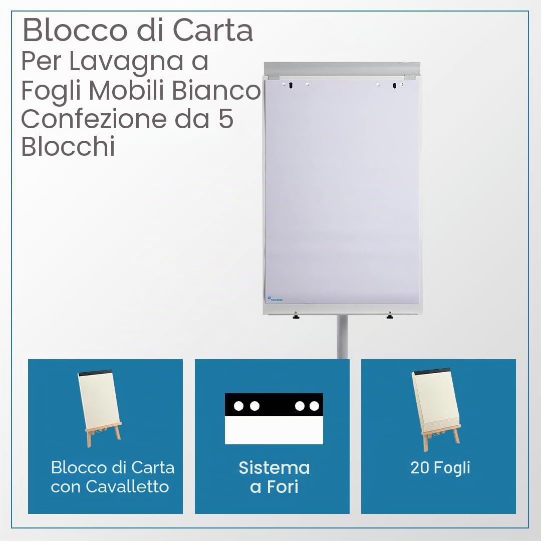 Rocada Blocco di carta per lavagna bianca 70 g Confezione da 5 blocchi