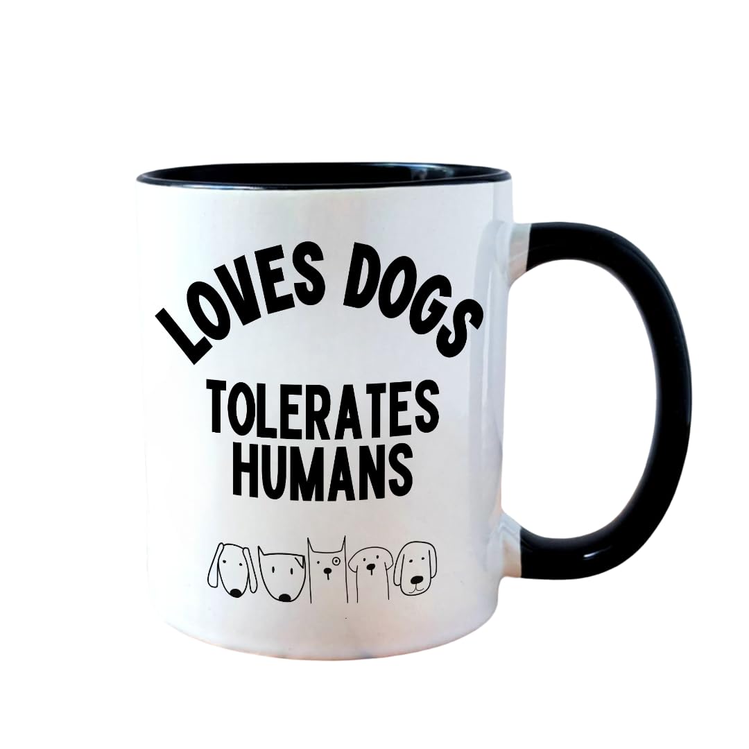 Worry Less Design Gifts for Dog Lovers and Dog Owners, Walkers - 330ml Ceramic Mug - Loves Dogs, Tolerates Humans