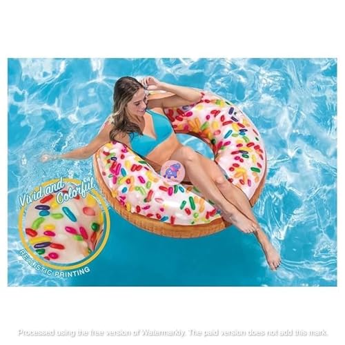 Image of Heart Shape Inflatable Swimming Pool| Photo-Realistic Sprinkle Donut Heart Tube Float| Lightweight PVC Swim Ring for Beach, Water Park & Summer Party Fun | Cute Adult & Kids Floater