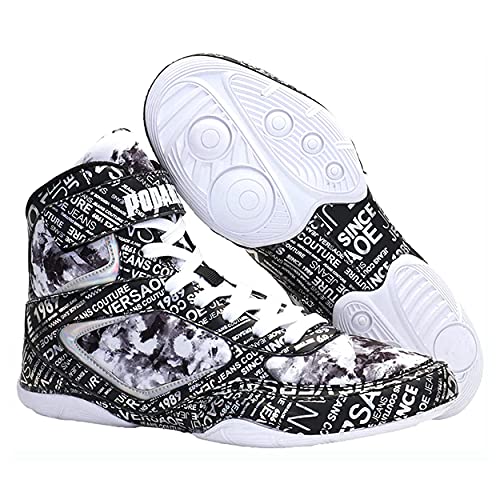 WJFGGXHK Herren Wrestling-Schuhe, High Top-Gewichtheben-Schuh Atmungsaktive Wrestling-Stiefel Lace-Up-Box-Schuhe,Schwarz,45 EU Cover