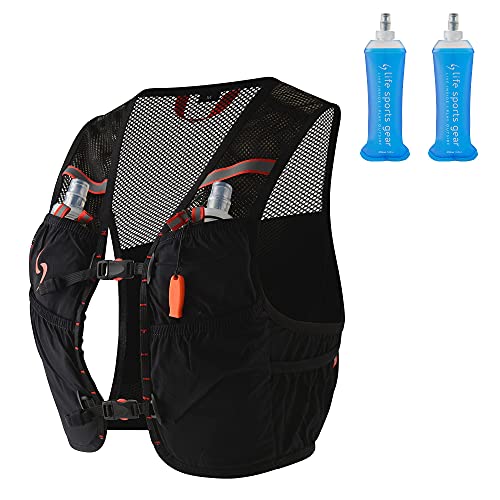 LIFE-SPORTS GEAR Torrent Hydration Vest 2.5 Liters Capacityâ€“ Adjustable Running Hydration Pack Marathon Vest with 7 Pockets - Included 2 Soft Flasks (16oz/450ml) - Small - Black