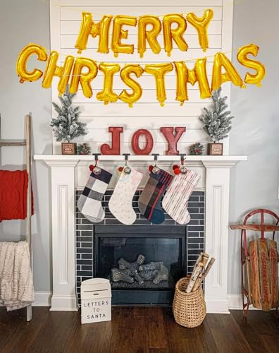 Image of Propsicle 16 inch Golden Letter Merry Christmas Foil Balloon Merry Christmas Party Decoration Xmas Decor Indoor Balloon - Pack of 14 Balloons