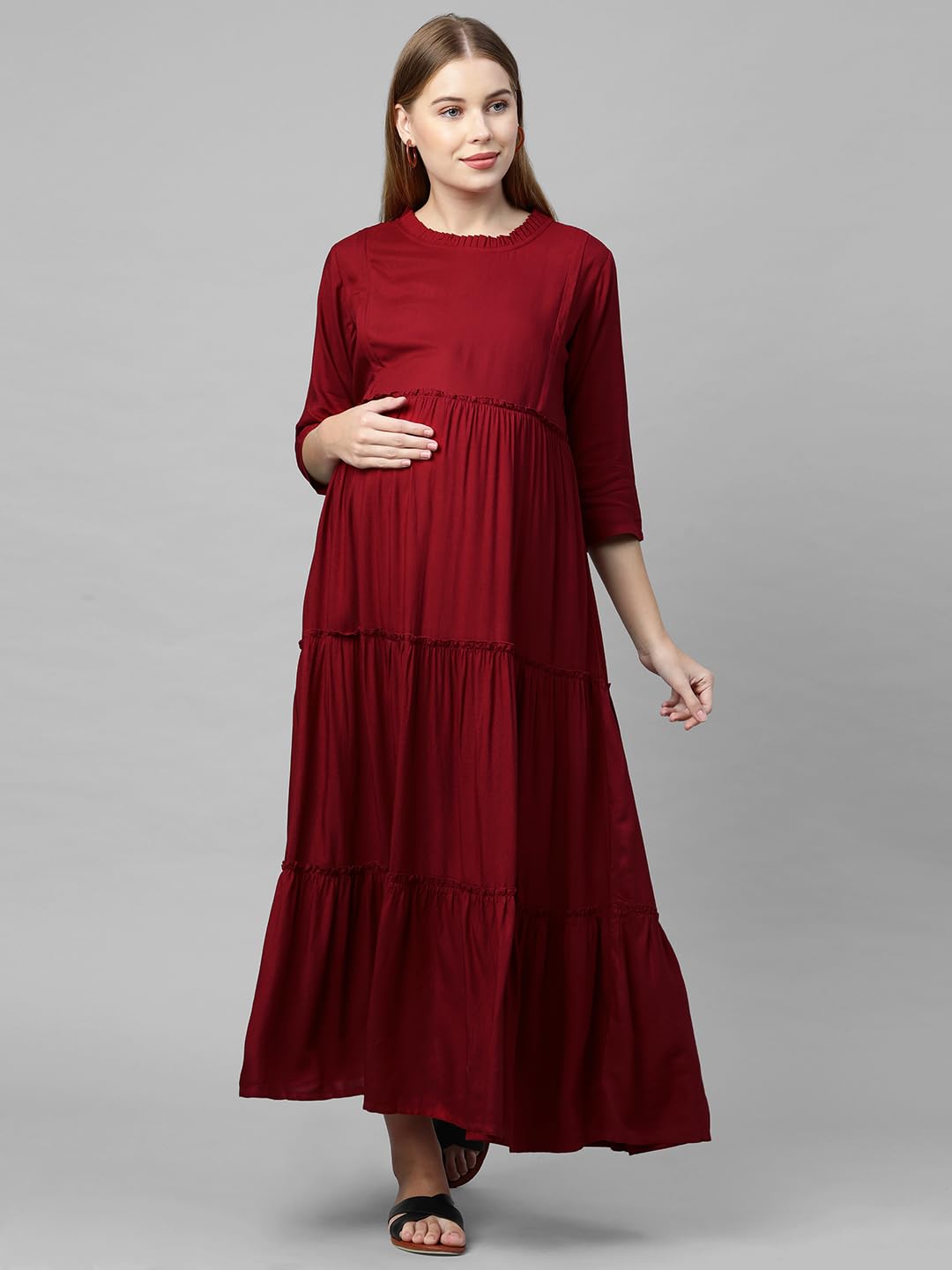 MomToBe Women's Rayon Maxi Solid Maternity Dress (1021mtbmrnsolidd-xxl_Maroon_XX-Large)