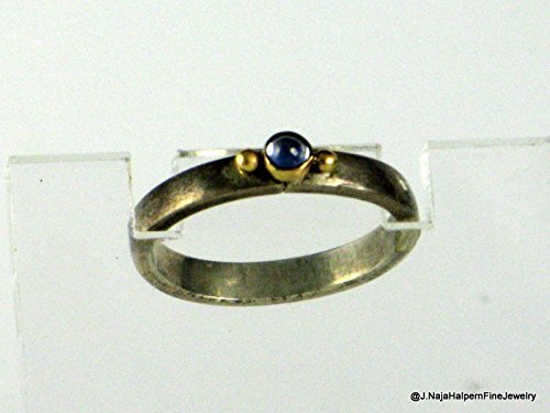 Blue Sapphire Sterling Silver 925 and 14K Gold Ring Size 8+