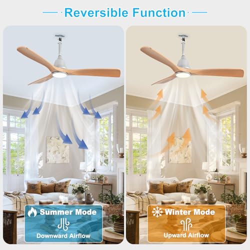 Image of Depuley Outdoor Ceiling Fan with Lights: 52 inch Silver Gazebo Fans Outdoor Hanging with Remote APP Control - Plug in Waterproof Fans with Light for Patio Porch Reversible Wood Blades 3CCT 6 Speeds Timer