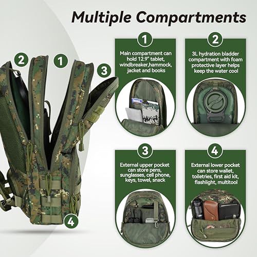 MARCHWAY Tactical Molle Hydration Pack with 3L TPU Water Bladder, Military Backpack for Backpacking, Hiking, Running, Cycling - Image 5