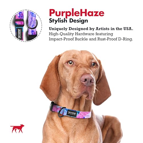 Image of Tuff Pupper Premium Adjustable Dog Collar for Medium Boy & Girl Dogs, Stylish Pattern Collars Designed in USA, Quick Release Buckle, PurpleHaze Print, Medium (1 Inch Wide x 13-18 Inch Neck)