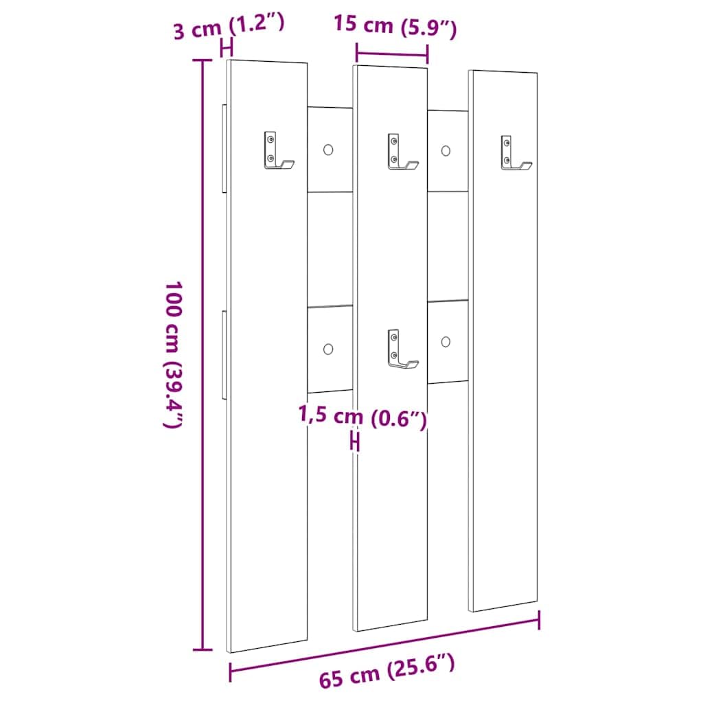 Wandmontierter Garderobenständer aus Holzwerkstoff in Altholz-Optik - Modernes Design, robust und platzsparend für Flur, Büro und Wohnzimmer