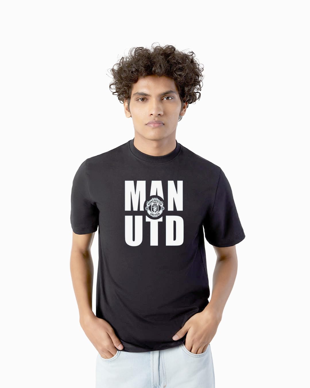 Indian fashion storeMens Tshirt Black Cotton Half Sleeve Round Neck Manchester United Womens Printed