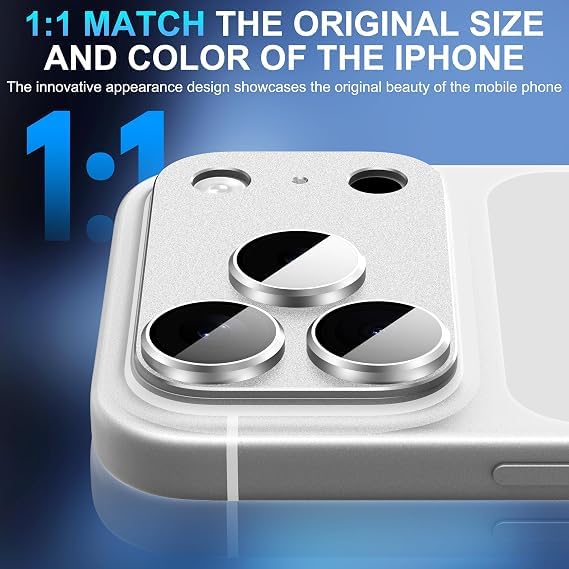 Image of Ferilinso GARHIL Camera Lens Protector Compatible for iP 17 Pro 6.9 Inch, 9H Tempered Glass Camera Protector, Full Coverage Lens Ring Cover, Matte Metal Joint Plate, Case Friendly, 1 Pack, Silver