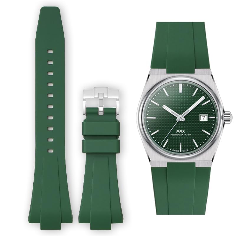 Rubber Strap for Tissot PRX Watch 40mm 35mm?Quick Release FKM Replacement Bands for Tissot PRX Series Powermatic 80?12mm-Green?