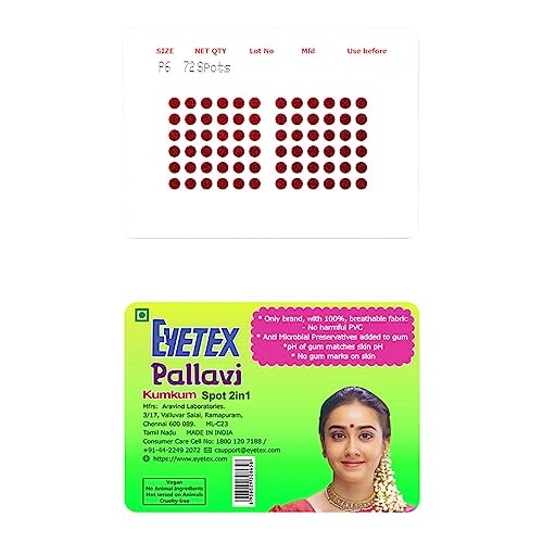 Image of Eyetex Pallavi Sticker Bindi /Pottu|Round|Aloe Vera & Papaya Extracts|Breathable Non-Irritating Velvet Fabric|P6| Maroon|20 Flaps