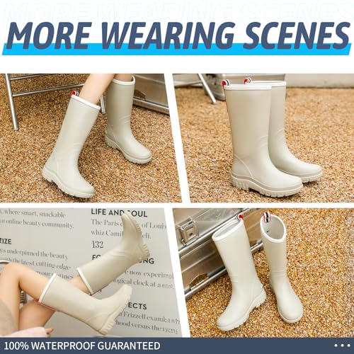 Image of rain boots women waterproof deck boots tall work boot comfortable Fishing boot lightweight chelsea bootie for Gardening Boating Camping Sailing white