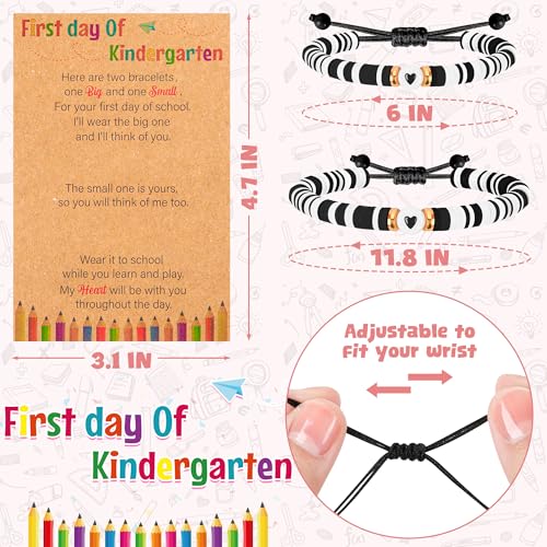 Image of Back to School Supplies, First Day of Kindergarten Bracelet, Back to School Bracelet Mommy and Me, Prek Matching Wish Bracelets Set, Adjustable Bracelet for Boys Girls Gifts Stuff Bulk