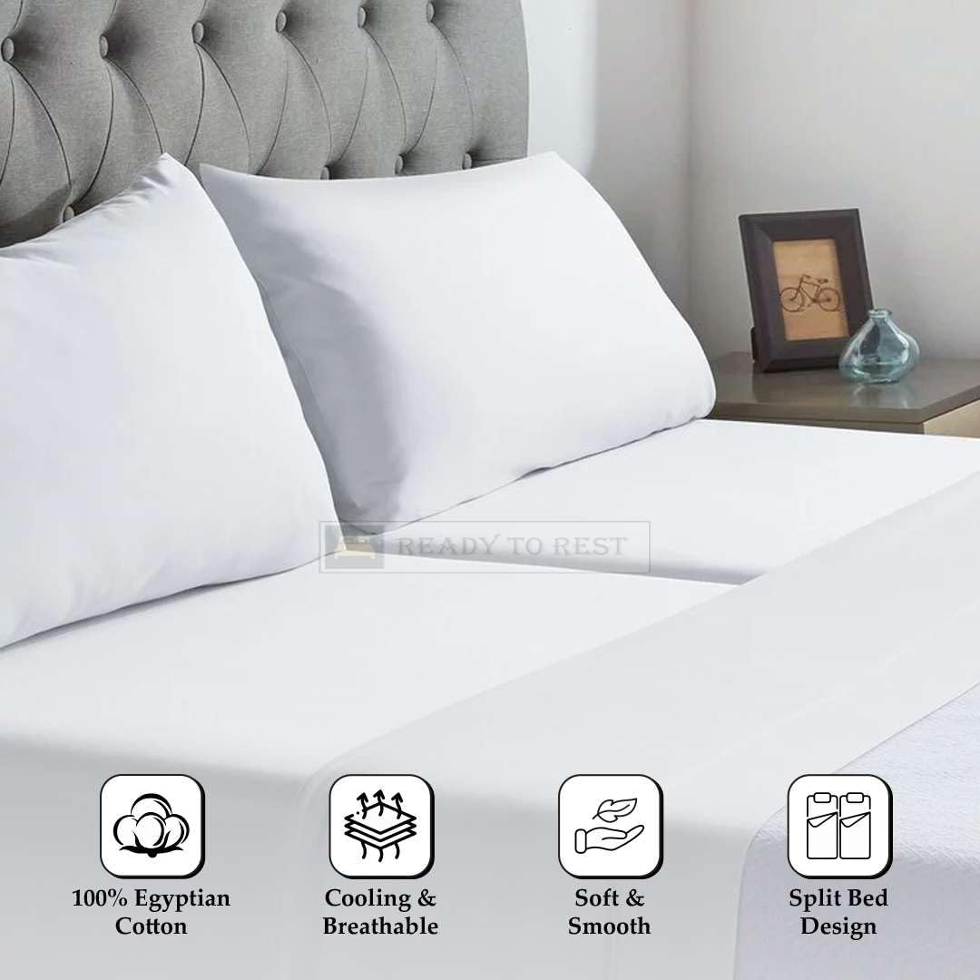 Ready To Rest 100% Egyptian Cotton Split California King Sheets Sets for Adjustable Bed 5 Piece, Fits Mattress Upto 16" Deep, Ultra Soft, Cooling Bed Sheets, White Solid