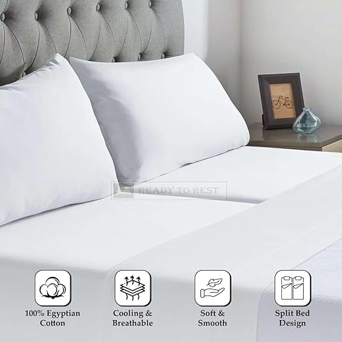 Miniatura 2 de Ready To Rest Juego de sábanas 100% de algodón egipcio dividido tamaño California King para cama ajustable de 5 piezas, se adapta a colchones de