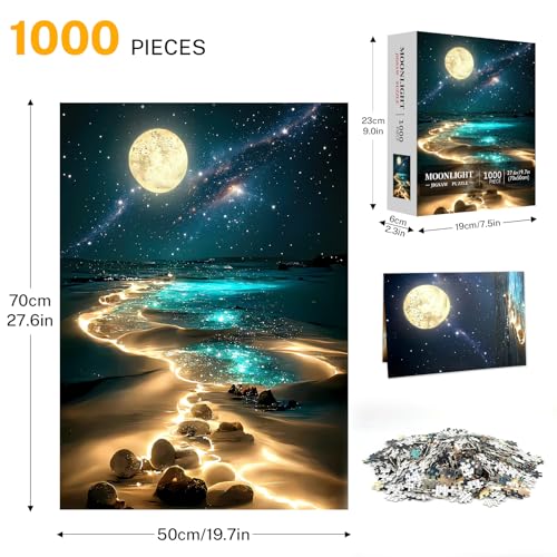 Moonlight Jigsaw Puzzles for Adults 1000 Pieces, Sparkling Beach Nature Landscape 1000 Piece Puzzle for Adults, Fun Hard Difficult Impossible Challenging Jigsaw Puzzles 1000 Pieces by Jazcimdo - Image 5