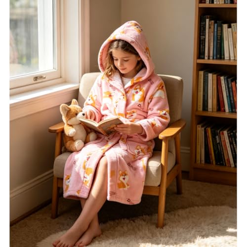 Image of Kids Bathrobe Hooded Plush Fleece Robe for Girls Boys