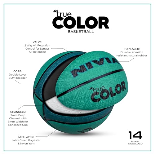 Image of Nivia True Color Basketball, As per BFI Standard, 14 Panels, Moulded Soft Rubber Cover with Pebbled Texture, Butyl Threadwounded Bladder, Made for Tournaments, To Play on All Indoor & Outdoor Surfaces