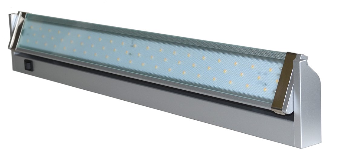 Rolux LED Unterbauleuchte10 W, 3 Lichtfarben (3000/4000 / 6500 K) per Wippschalter, schwenkbar, Gehäuse aus Aluminium & Glas, 1,8 m Zuleitung mit Netz-Stecker, 57,5 x 8,5 x 3,5 cm, silber-grau
