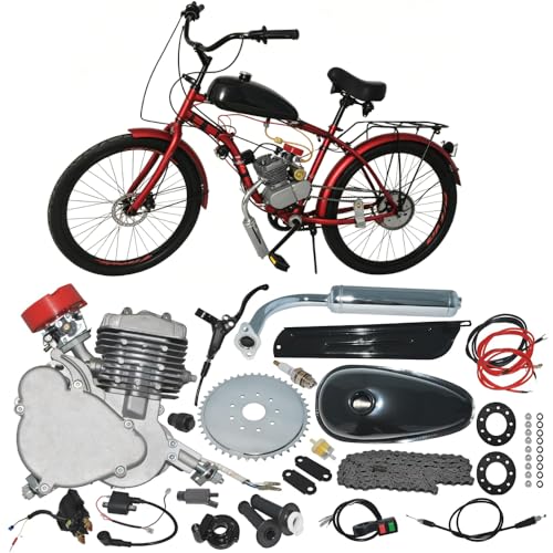 80cc 2-Stroke Eleectric start Motorized Bicycle Engine Kit, Upgarded 2 stroke High Performance Gas Powered Bike Conversion Kit, Complete DIY Petrol Motor Set for 26'-28' Adult Bicycles,