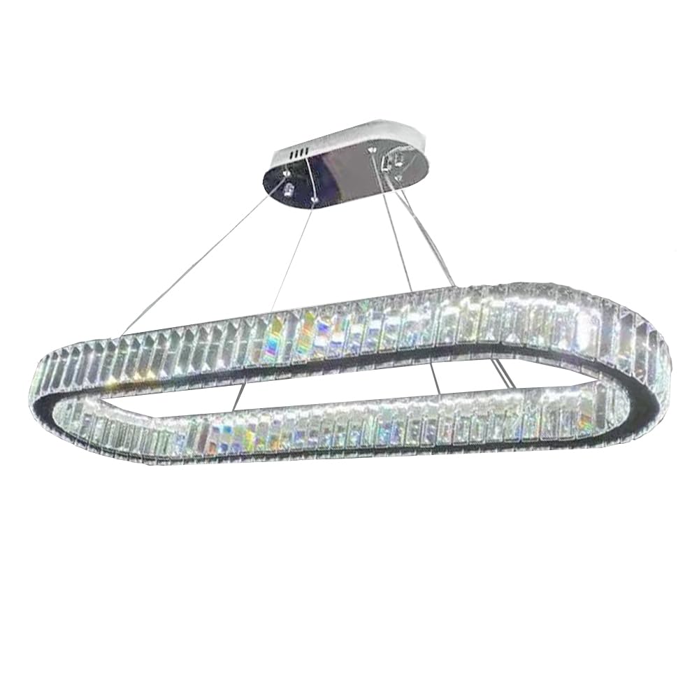 Photo 1 of Chrome Long Oval Crystal Chandelier 39'' for Rectangular Dinner Table Silver LED Crystal Ceiling Pendant Light Dinning Room Chandelier Over Table (100CM Oval,Chrome,RC) Oval Chrome Chandelier 39''0