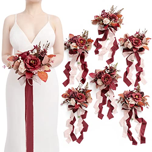 Ling's Moment Artificial Flowers Dusty Rose & Burgundy Bridesmaid...