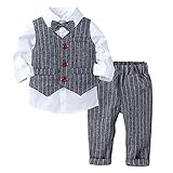 Agoky Baby Junge Festlich Anzug Neugeborenen Set Gentleman Smoking Weste Hemd Fliege Hose Taufkleidung Geburtstag Hochzeit Outfits Grau C 74-80