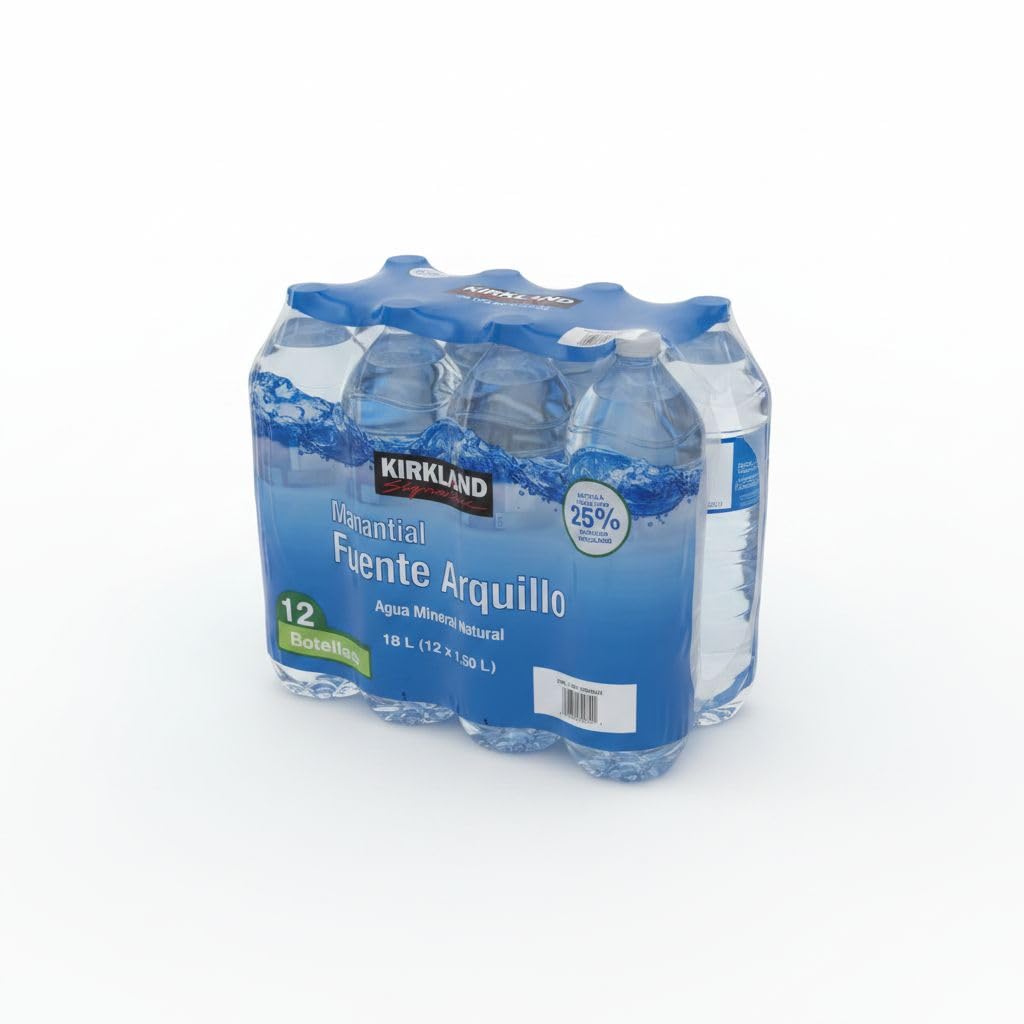 Agua Mineral Natural Manantial Fuente Arquillo -Kirkland Pack de 12 Botellas de 1,5L (Total 18L) - Para Hidratación Familiar y Sostenible- Nexu