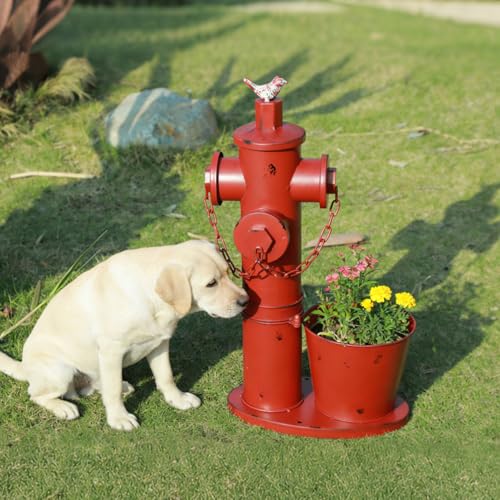 MNRYLKB 20.9 Tall Metal Fire Hydrant for Dogs to Pee On with Planter 2-in-1 Outdoor Dog Pee Post Metal Garden Decor for Yard/Patio