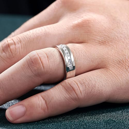 Lab Created Moissanite Stone Wedding Band 925 Sterling Silver 1ct 10 Large Princess Cut Promise Ring For Men D Color VVS1 Size 7-144