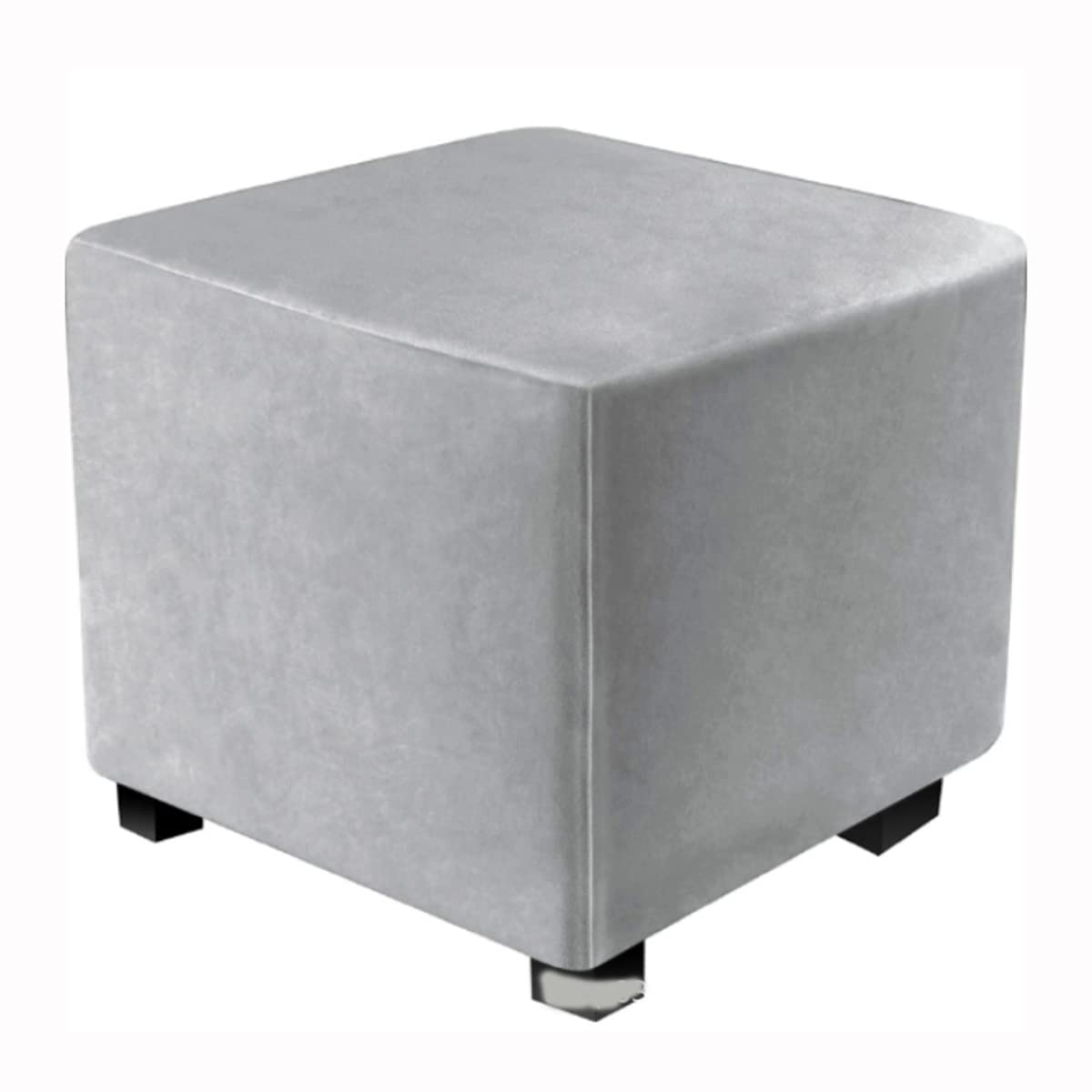 XGANGM Square Ottoman Stretch Cover Velvet Small Ottoman Slipcover Square Footstool Cover Pouffe Protector Covers, for Square Leather/Fabric Ottoman Footstool,light grey,20x20inch