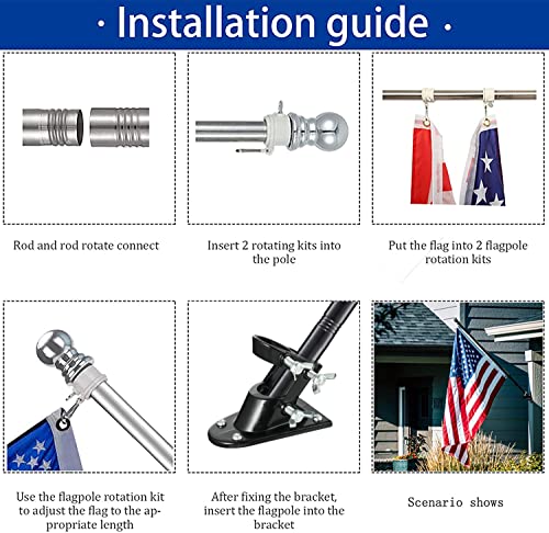 American flag with pole,Flag poles kit for 3 x 5 Flags Holder,Including 100% Polyester Flags, 6 FT stainless steel No Tangle Spinning Pole and 2-Position Flag Pole Bracket(American flag)