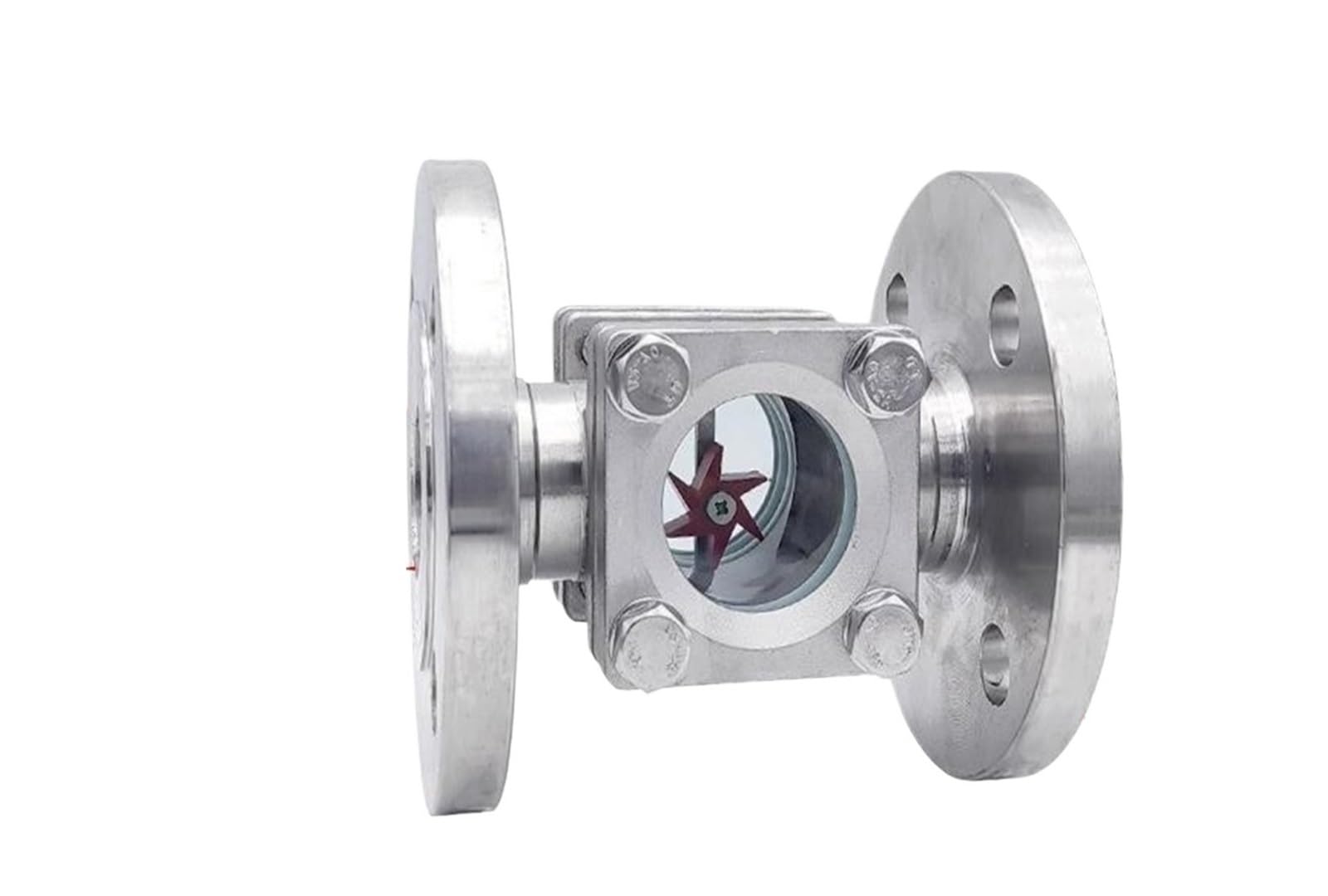 KACOME Water Flow Indicator Straight Through Sight Glass Carbon Steel Square Thickened Glass Sight Port 316 Square Cover(DN100PN16 Thickened Pipe Wall)