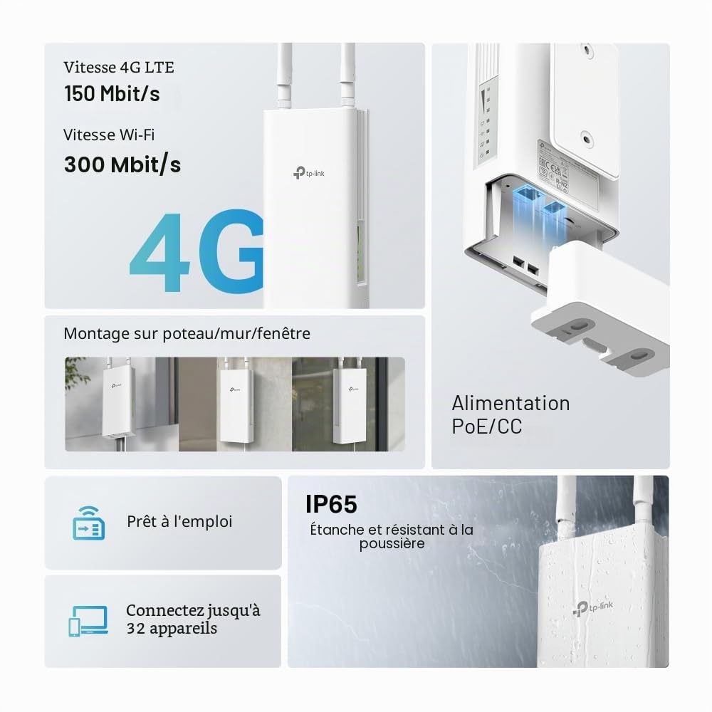 TP-Link TL-Mr100-Outdoor, WI-Fi 4 (802.11n), Einzelband (2,4ghz), Ethernet/lan, 3g, 4g, Wei?
