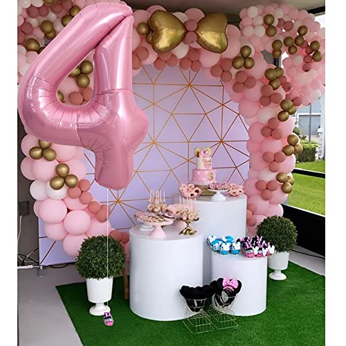 Image of TONIFUL 40 Inch Light Pink Large Numbers Balloons 0-9, Number 4 Digital 4 Helium Balloons, Pink Foil Mylar Big Number Pastel Balloons for Birthday Party Anniversary Supplies Decorations