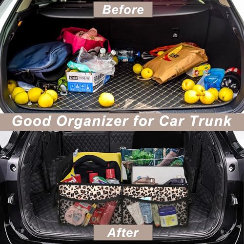 Image of Deosk Trunk Organizer for SUV, Car Organizers and Storage with Reinforced Handles, Car Accessories for Women /Men - Large, Leopard Print