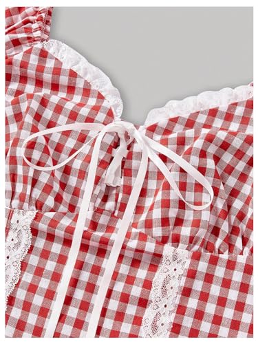 Floerns Women's Gingham Print Puff Cap Sleeve Sweetheart Neck Blouse Crop Top2