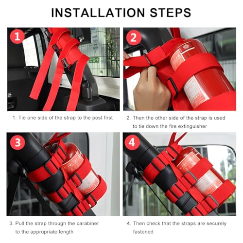Image of Ohleats Roll Bar Fire Extinguisher Holder, Adjustable Fire Extinguisher Mount Strap with American Flag Pattern, Car Accessories Fixed Belt for Wrangler JK JKU TJ CJ (No Pattern, Red, 1 PCS)