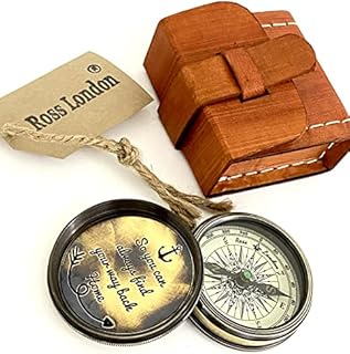 Ross London So you can always find your way back Home - Engraved Compass - Brass Compass with Leather Box - Gift Compass - Antiqued Pocket Compass - Gift