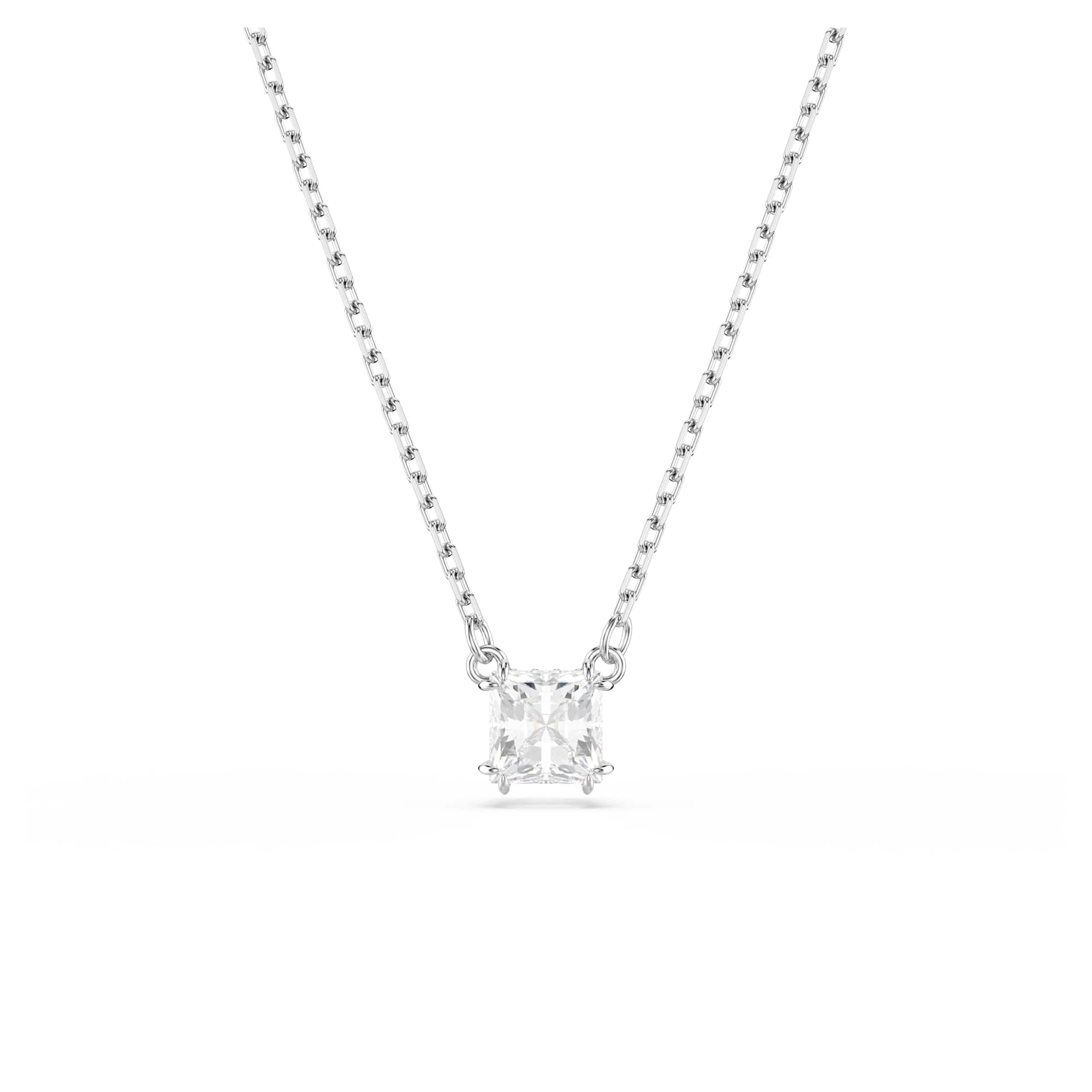 Swarovski Stilla Rhodium Plated Square Cubic Zirconia Necklace - Silver - 45cm - 5701903