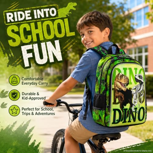 Image of WZLVO 3PCS Dinosaur Backpack for Boys, 16'' Kids Preschool Bookbags with Lunch Box, Cool Water Resistant School Backpacks Set for Elementary Kindergarten Toddler