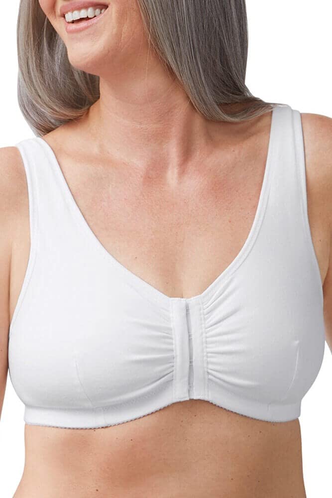 AMOENA Soutien-gorge de mastectomie post-chirurgie en coton doux sans armatures avec fermeture à l'avant Blanc