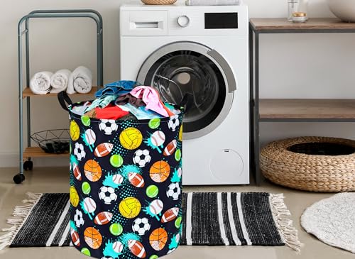 Image of Kids Laundry Hamper Clothes Gift Basket Storage Laundry Baskets Organizer Bin with Handles for Nursery Room (Black balls)