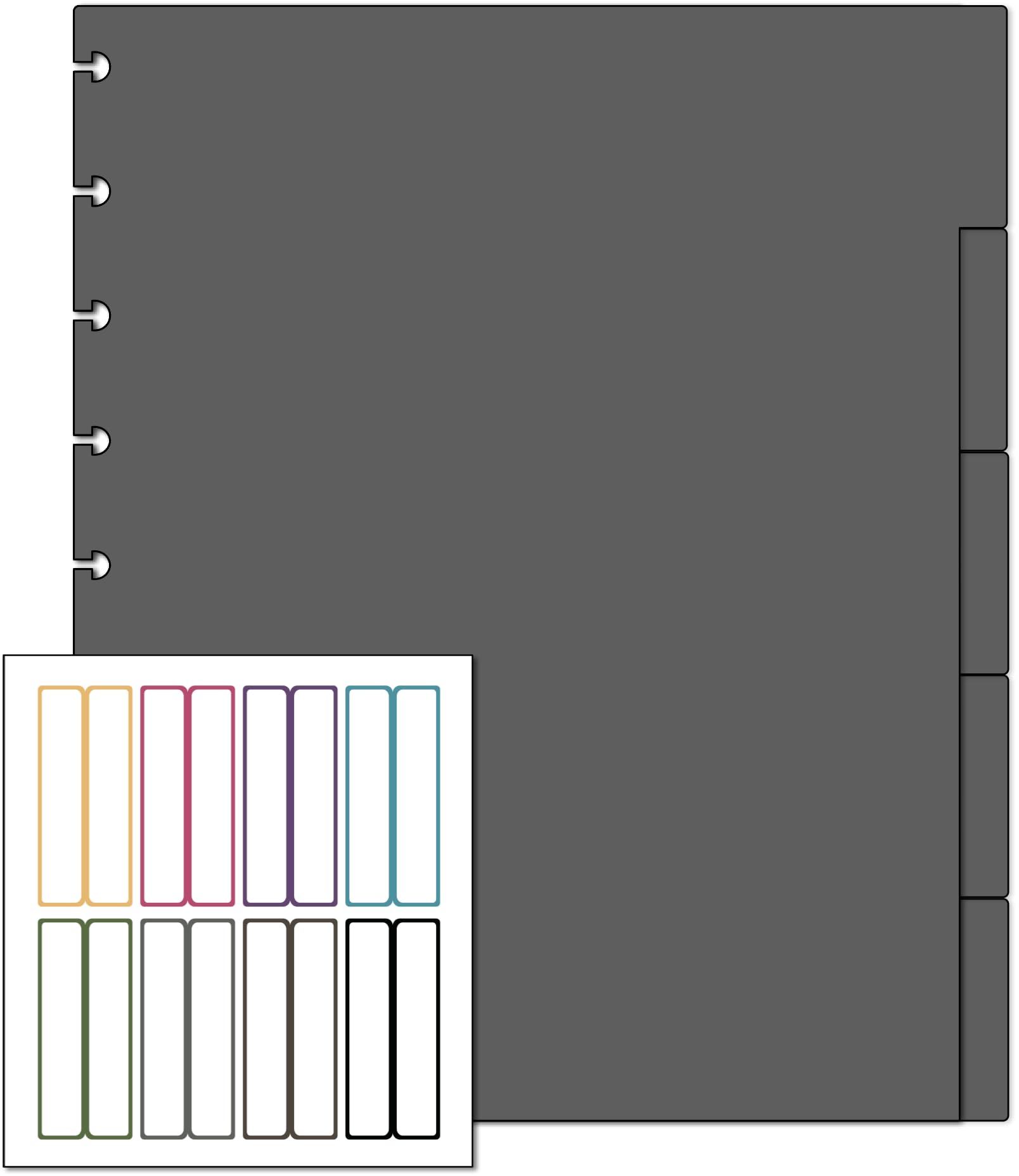 Classic Poly Tab Dividers for Discbound Notebooks fits Circa, Happy Planner (Black Semi-Transparent, Set of 5)