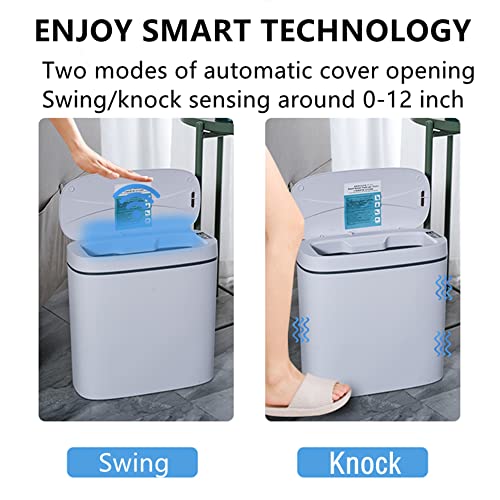 Automatic Trash Can With Lid,Slim Smart Waterproof Garbage Can,Small Plastic Trash Bin,4 Gallon Narrow Motion Sensor Trash Can With Trash Bags For Bedroom, Bathroom, Office(White) #TOP2
