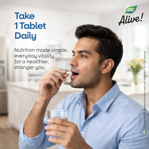 Image of Nature's Way Alive Men's Ultra Multivitamin - Daily Supportive Nutrition from 32+ Fruits & Veggies | 8 Key Minerals | 17+ Vitamins | Immunity & Metabolism Support | Digestive Enzymes | 100% RDA of 17+ Vitamins & Minerals 60 Veg tablets